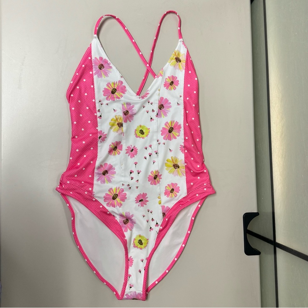 LoveShackFancy Shailee One-Piece Floral Swimsuit Bright Peony Small NWOT